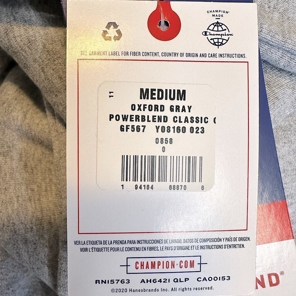 NWT Champion Powerblend Crewneck Script Logo Oxford Grey Sweatshirt Size Medium - Picture 14 of 16